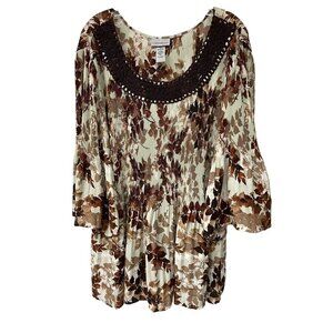 Catherines Floral Crinkle Tunic Top Plus Size 3X 26-28W Lightweight Pleated